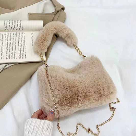 Autumn and Winter Plush Handbag for Woman New Small Chain Crossbody Bag Fashion Small Square Bag Single Shoulder Bag