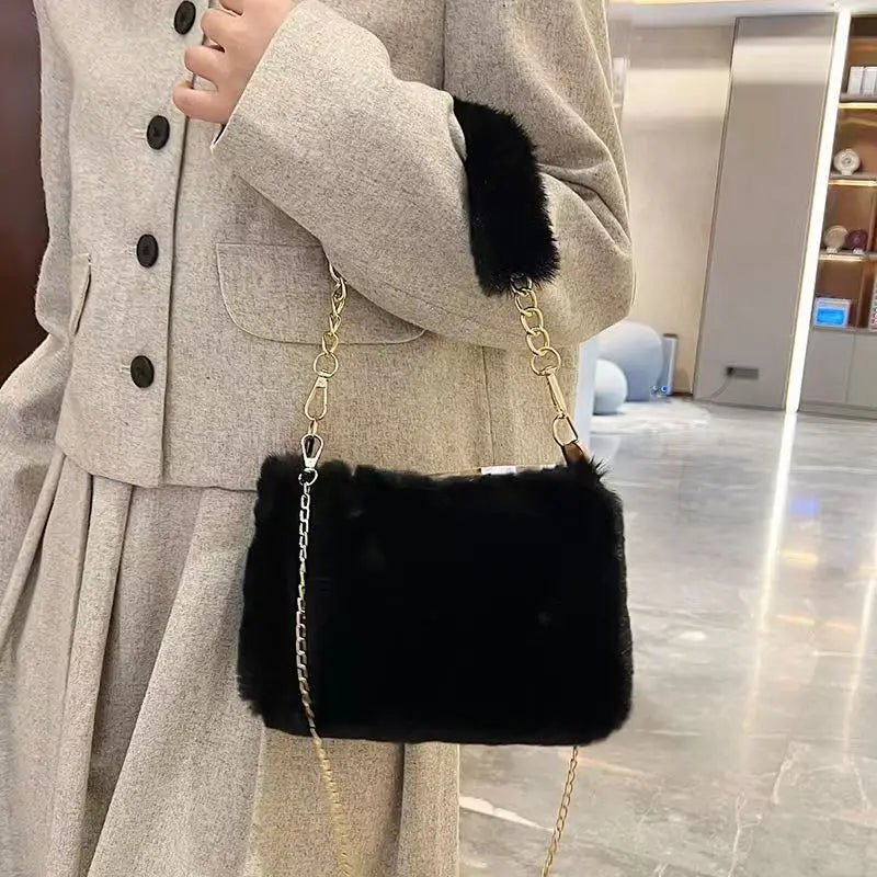 Autumn and Winter Plush Handbag for Woman New Small Chain Crossbody Bag Fashion Small Square Bag Single Shoulder Bag